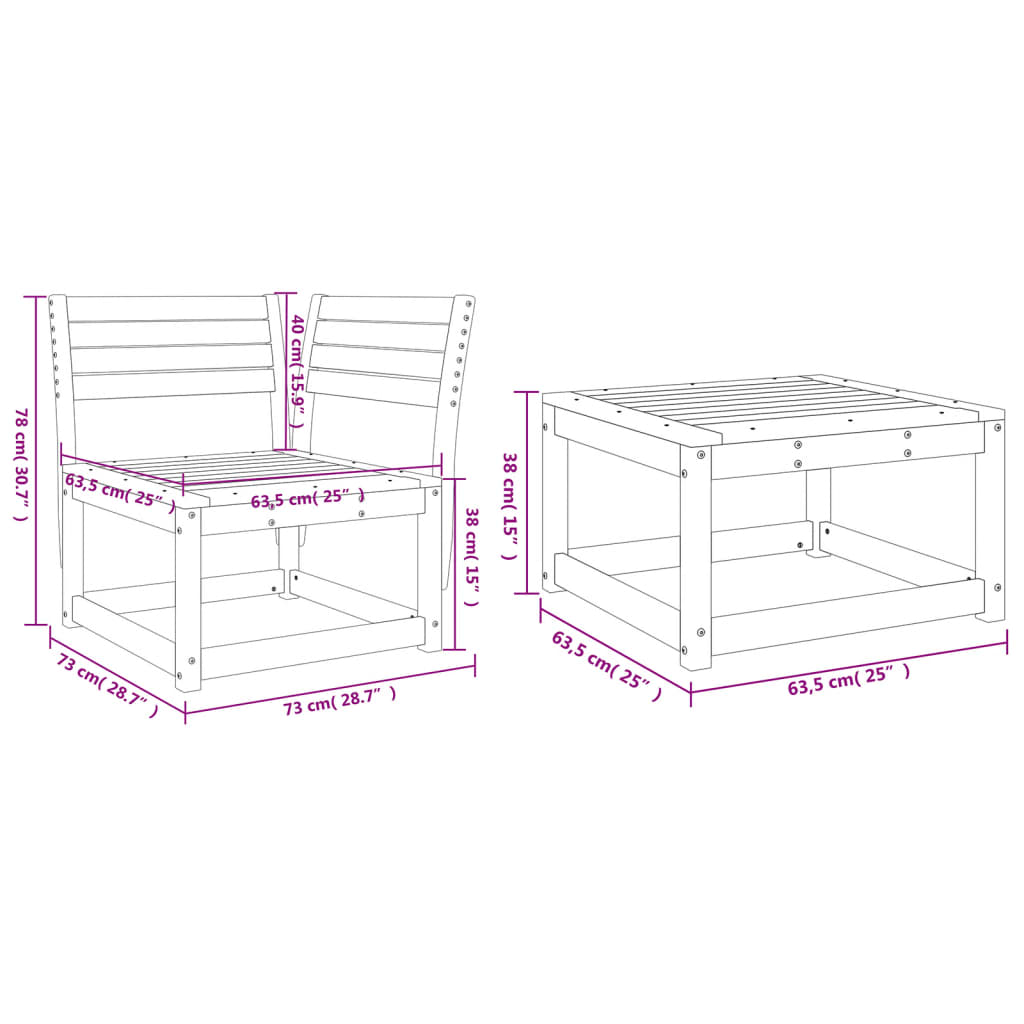 Set Divani da Giardino 3 pz in Legno Impregnato di Pino | homemem39
