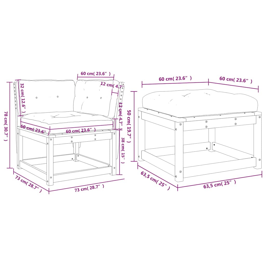 Set Divani Giardino 3 pz con Cuscini Bianco Legno Massello Pino | homemem39