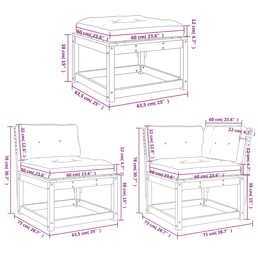 Set Divani Giardino 5pz con Cuscini Bianco Legno Massello Pino | homemem39
