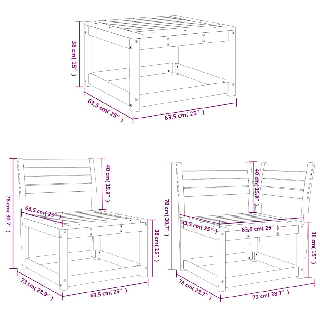 Set Divani da Giardino 6 pz Marrone Cera Legno Massello Pino | homemem39