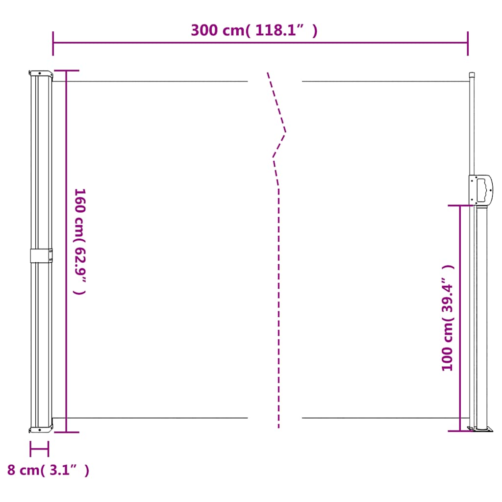Tenda da Sole Laterale Retrattile Crema 160x300 cm | homemem39