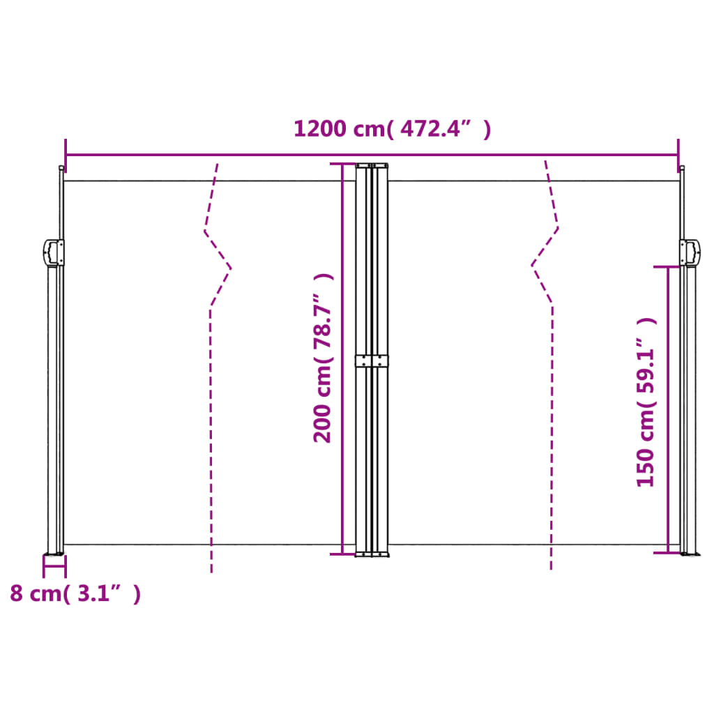 Tenda da Sole Laterale Retrattile Nera 200x1200 cm - homemem39