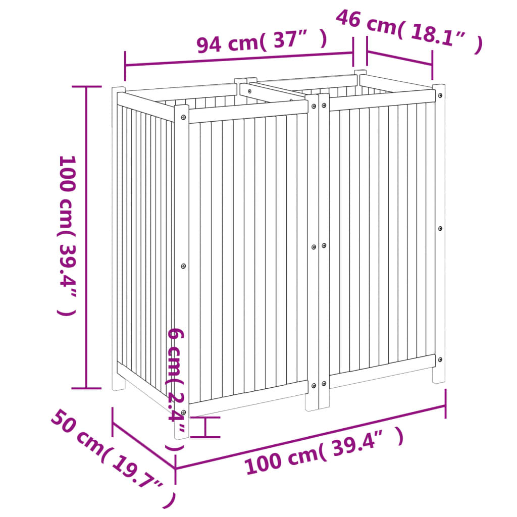Fioriera Giardino con Rivestimento 100x50x100cm Massello Acacia | homemem39