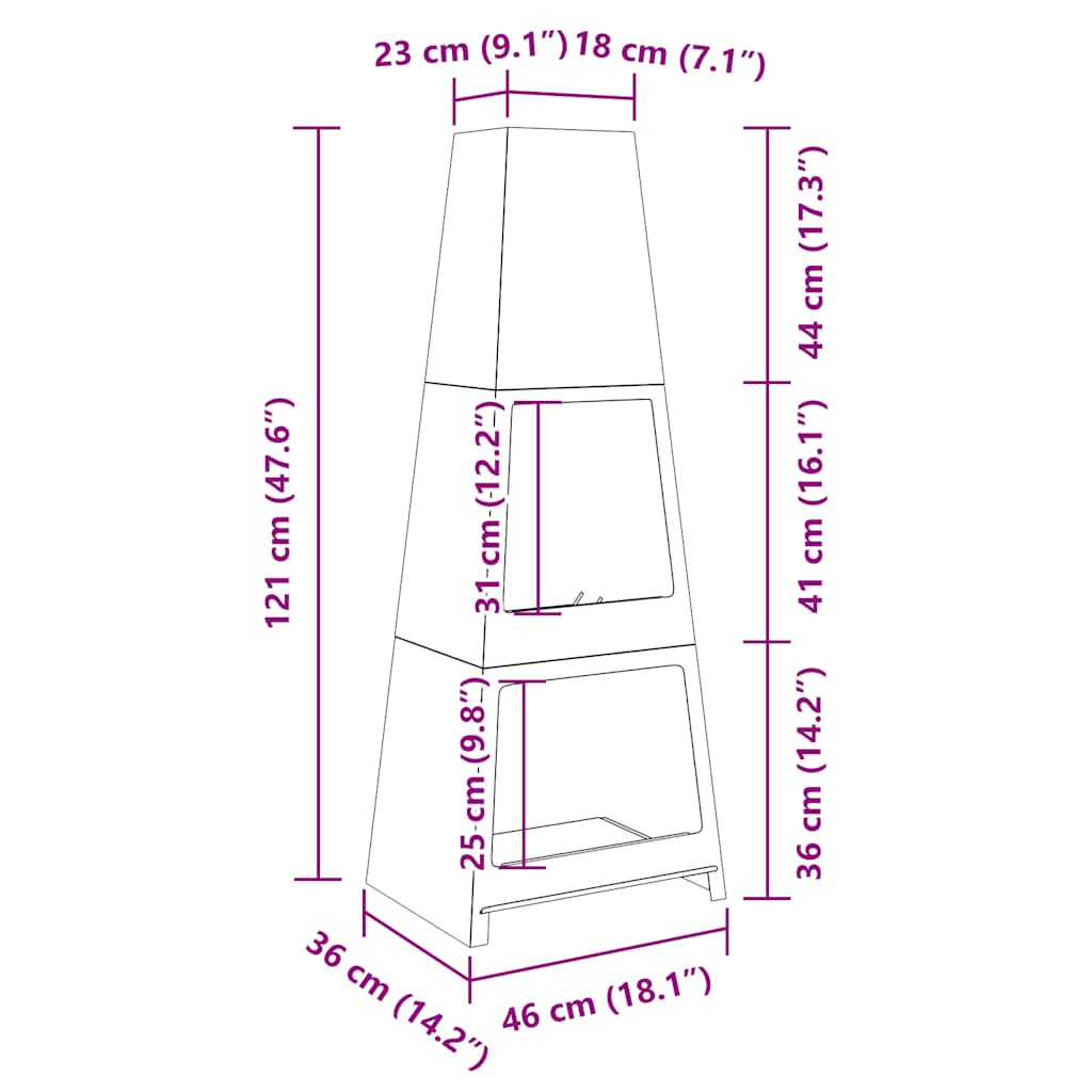 Caminetto da Esterno Design Torre Deposito Tronchi Nero Acciaio | homemem39