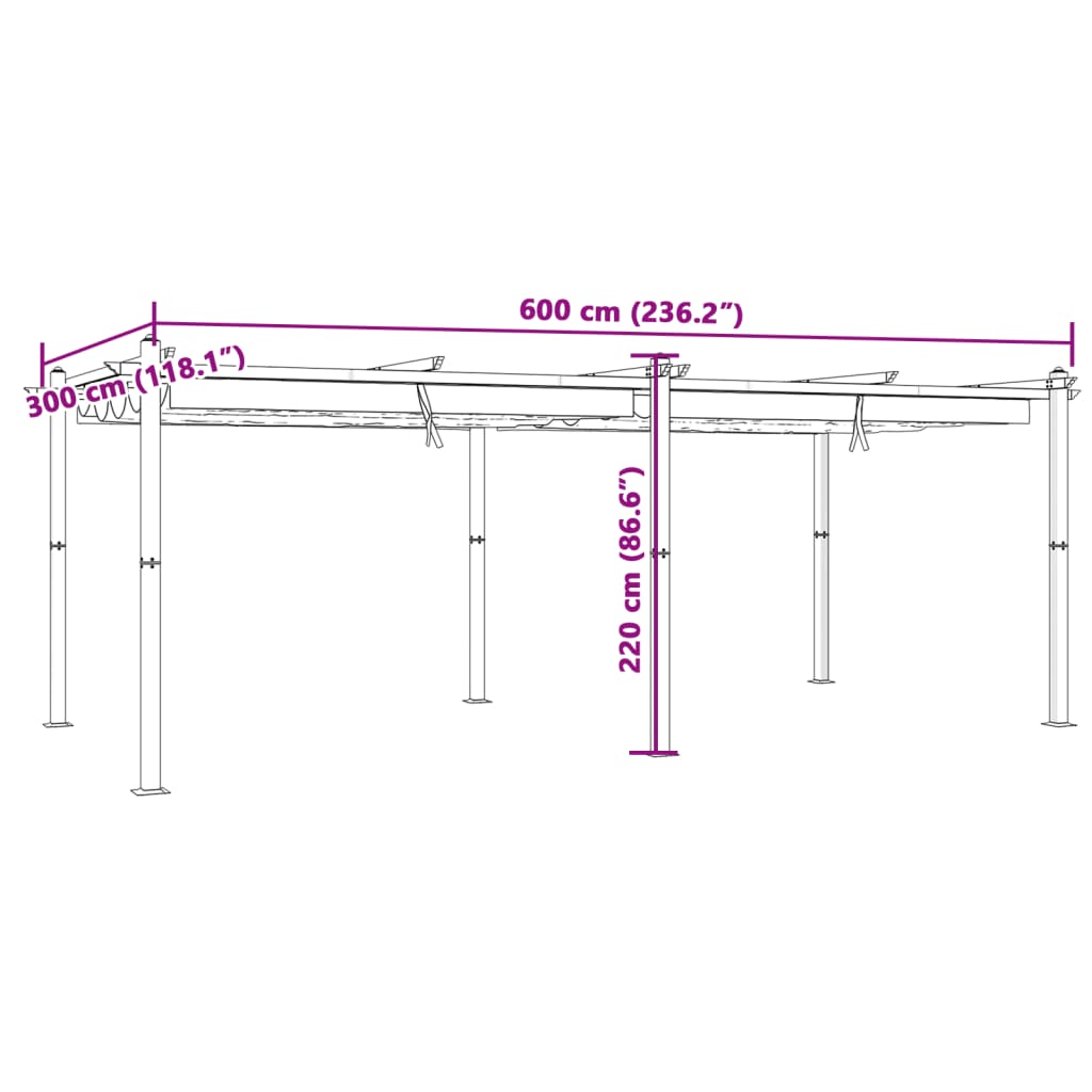 Gazebo Giardino con Tetto Retrattile Antracite 3x6 m Alluminio | homemem39