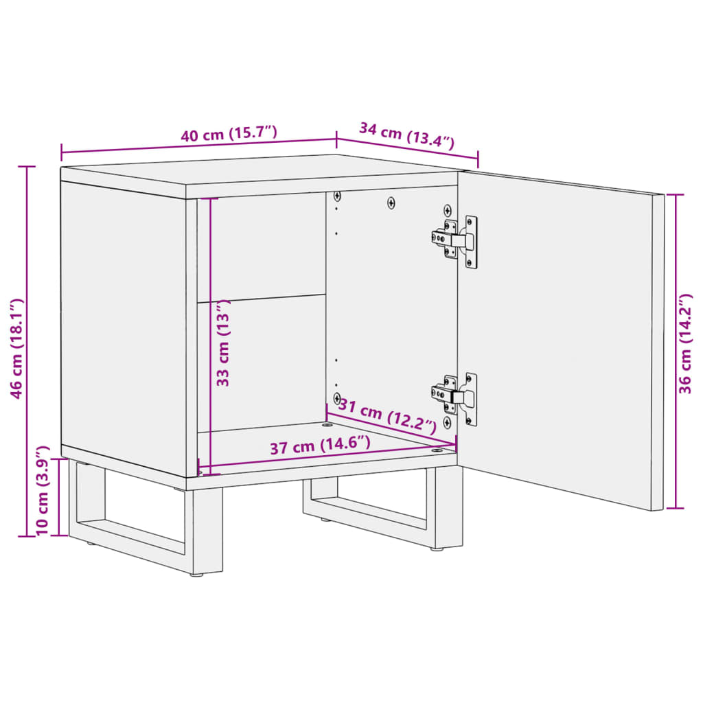 Comodini 2pz 40x34x46 cm in Legno Massello di Mango | homemem39