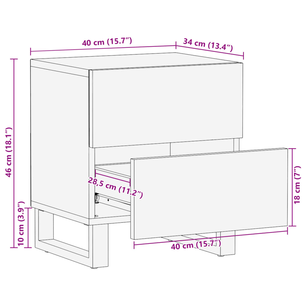 Comodini 2pz 40x34x46 cm in Legno Massello di Mango | homemem39