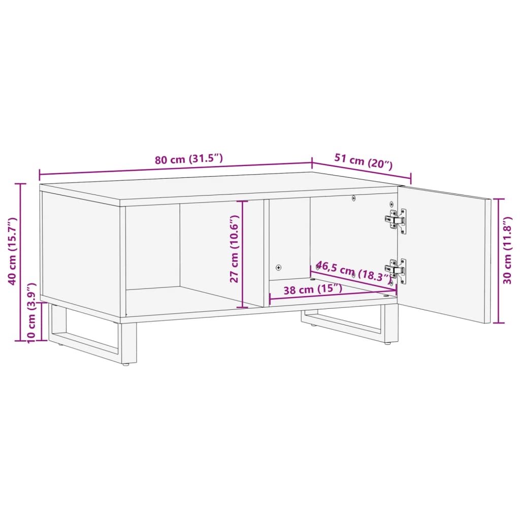 Tavolino da Salotto Bianco 80x51x40 cm Legno Massello di Mango