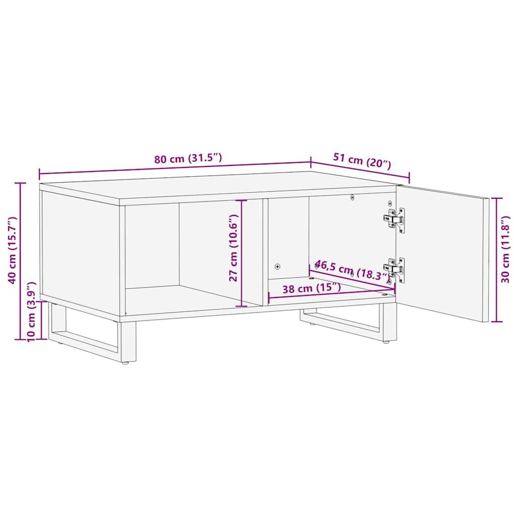 Tavolino da Salotto 80x51x40 cm in Legno Massello di Acacia | homemem39