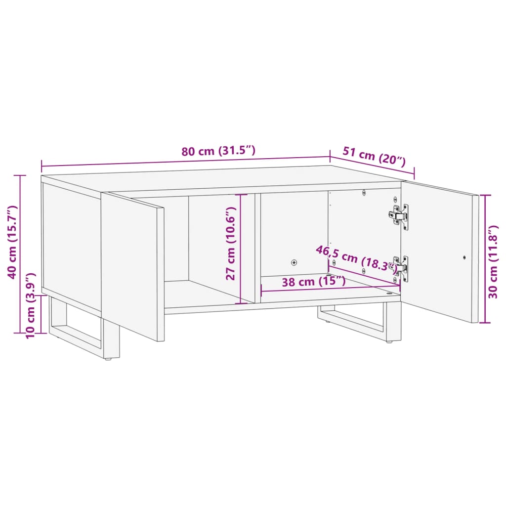 Tavolino da Salotto Bianco 80x51x40 cm Legno Massello di Mango | homemem39