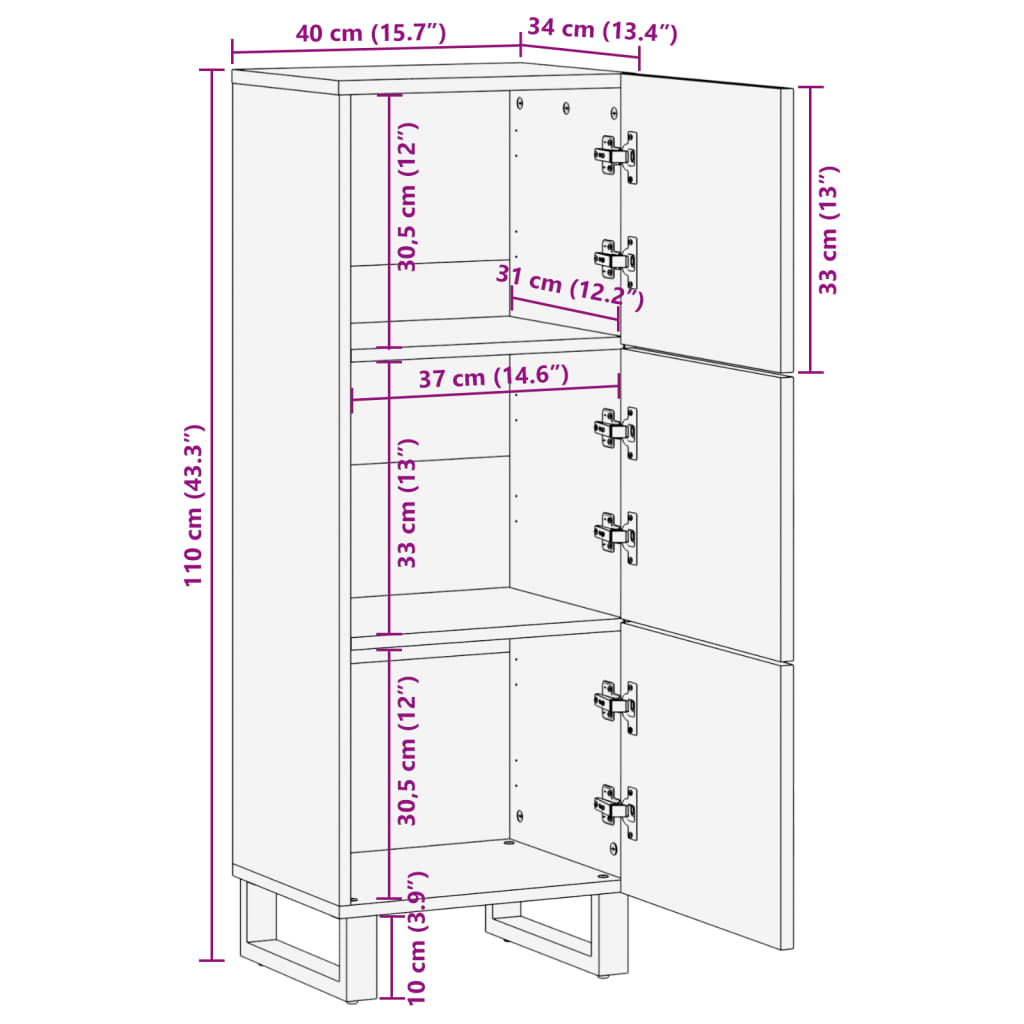Credenza 40x34x110 cm in Legno Massello d'Acacia