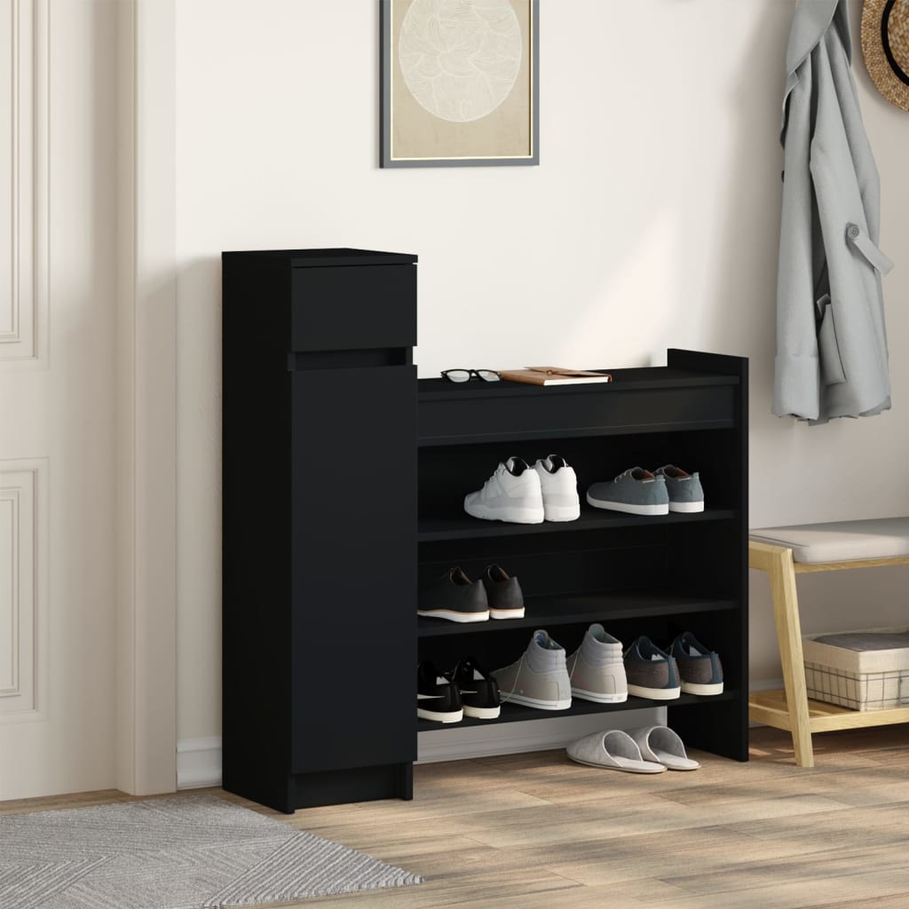 Scarpiera Nera 100,5x28x100 cm in Legno Multistrato - homemem39