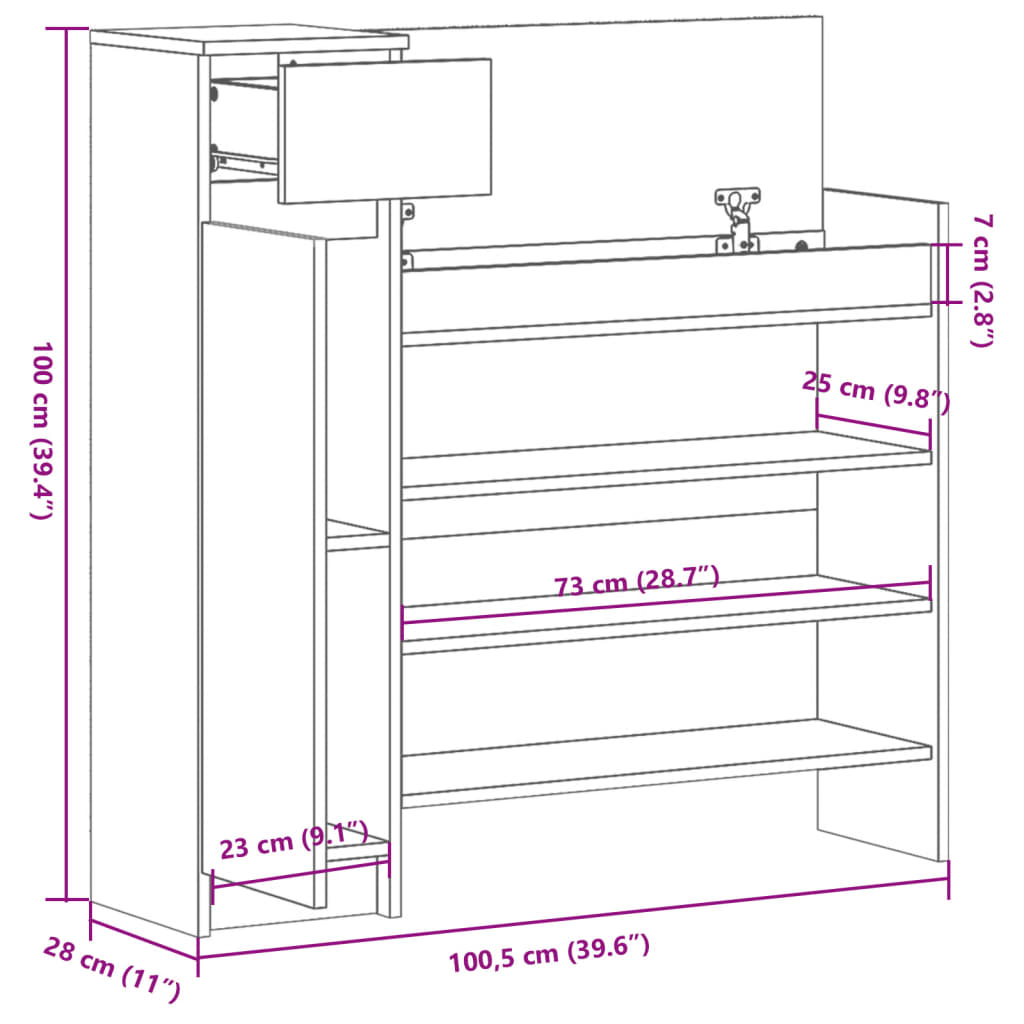 Scarpiera Nera 100,5x28x100 cm in Legno Multistrato - homemem39