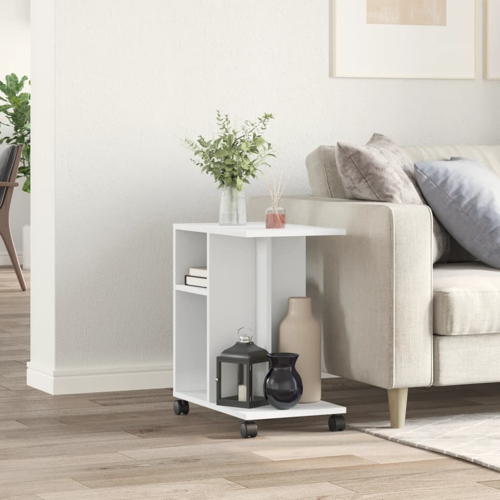 Tavolino con Ruote Bianco 50x30x55 cm in Legno Multistrato - homemem39