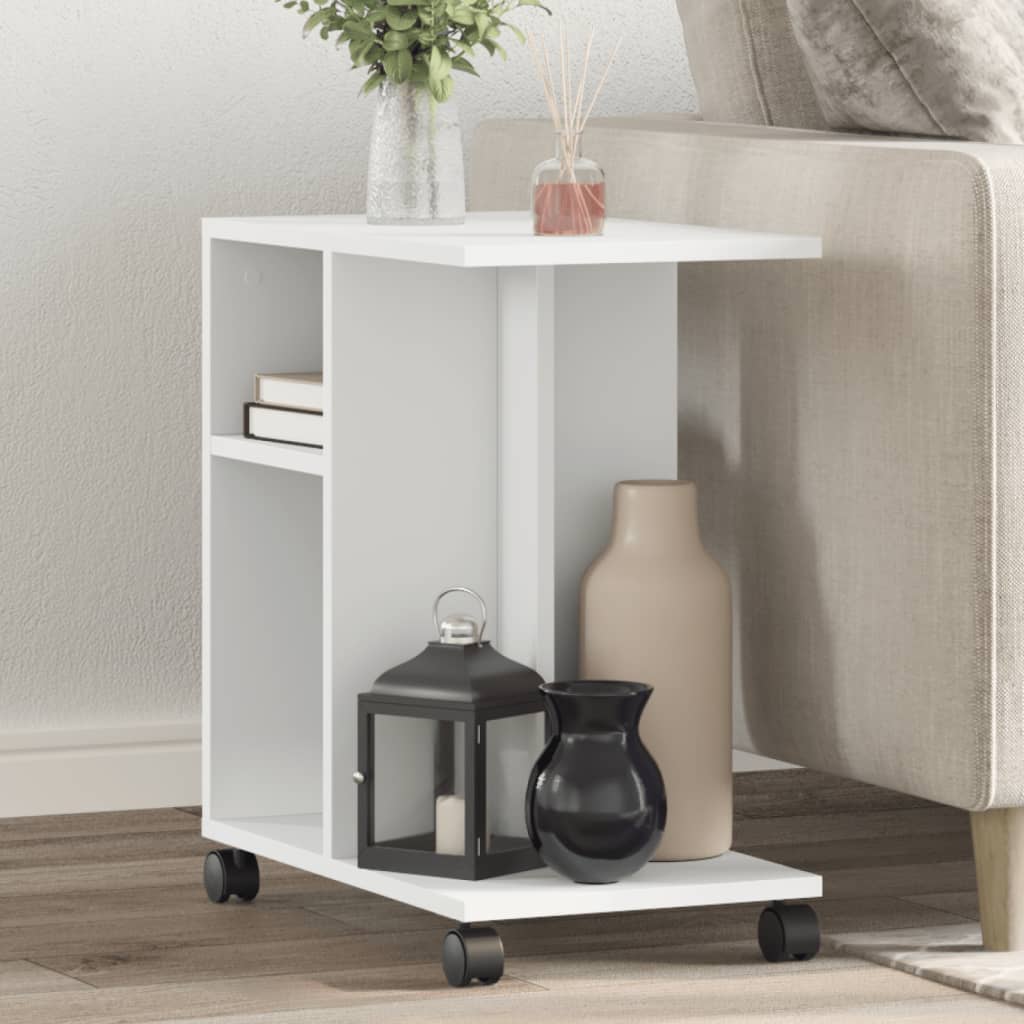 Tavolino con Ruote Bianco 50x30x55 cm in Legno Multistrato - homemem39