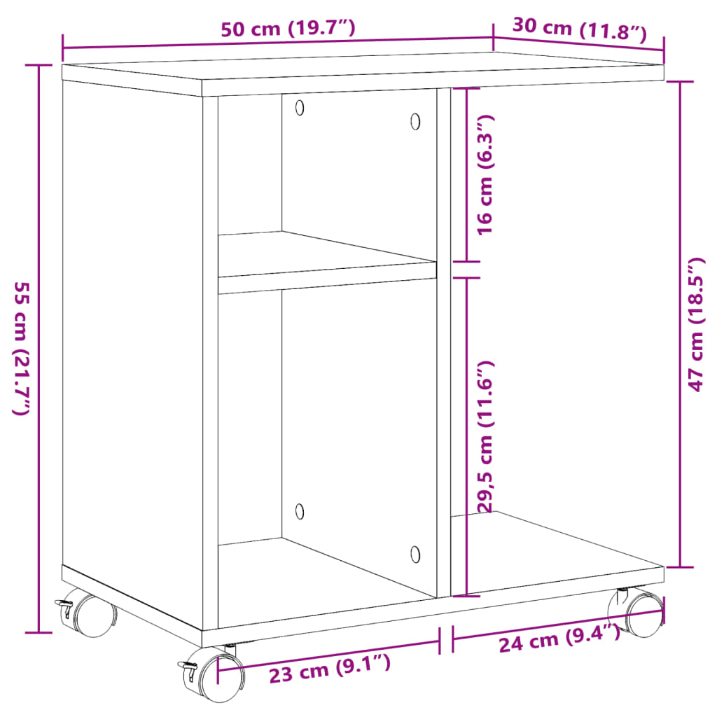 Tavolino con Ruote Rovere Sonoma 50x30x55 cm Legno Multistrato | homemem39