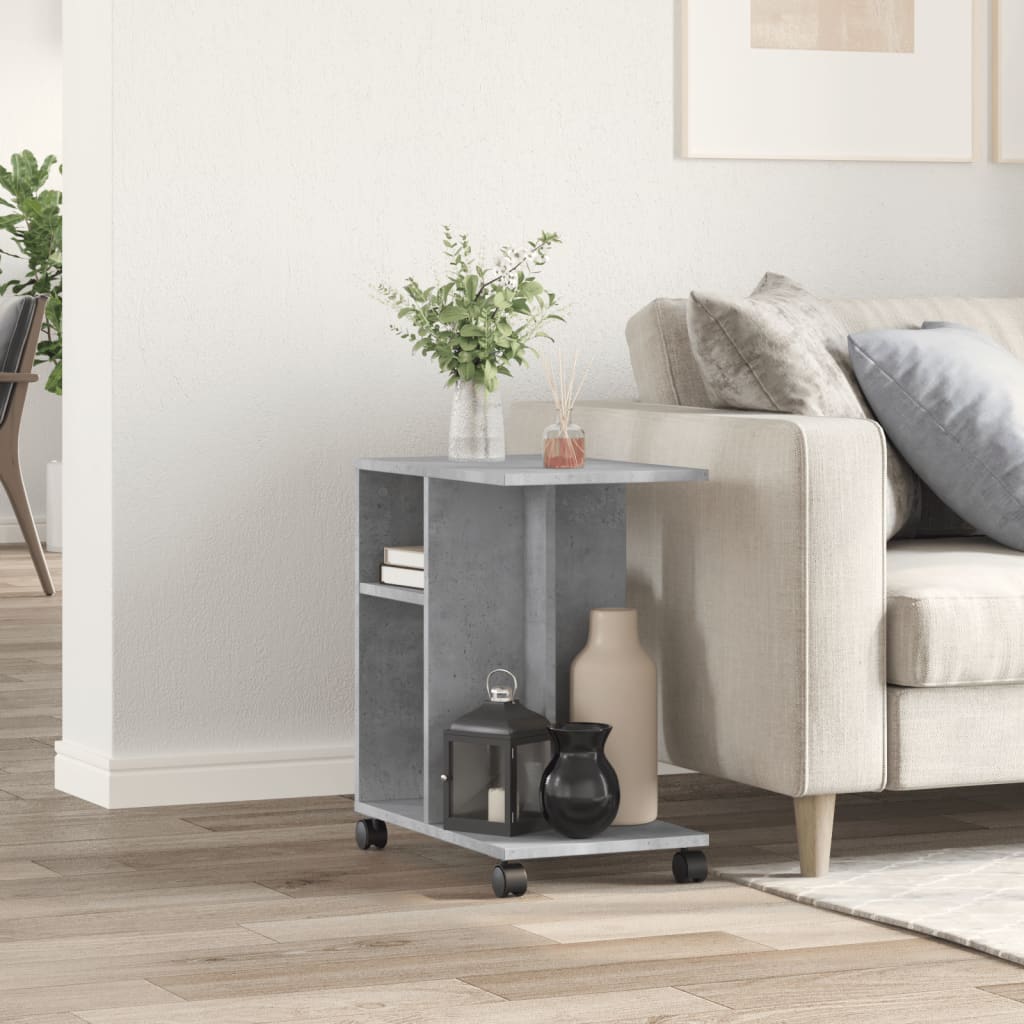Tavolino con Ruote Grigio Cemento 50x30x55 cm Legno Multistrato - homemem39