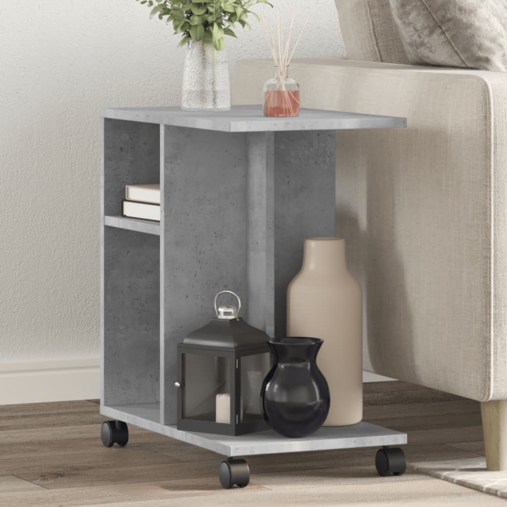 Tavolino con Ruote Grigio Cemento 50x30x55 cm Legno Multistrato - homemem39