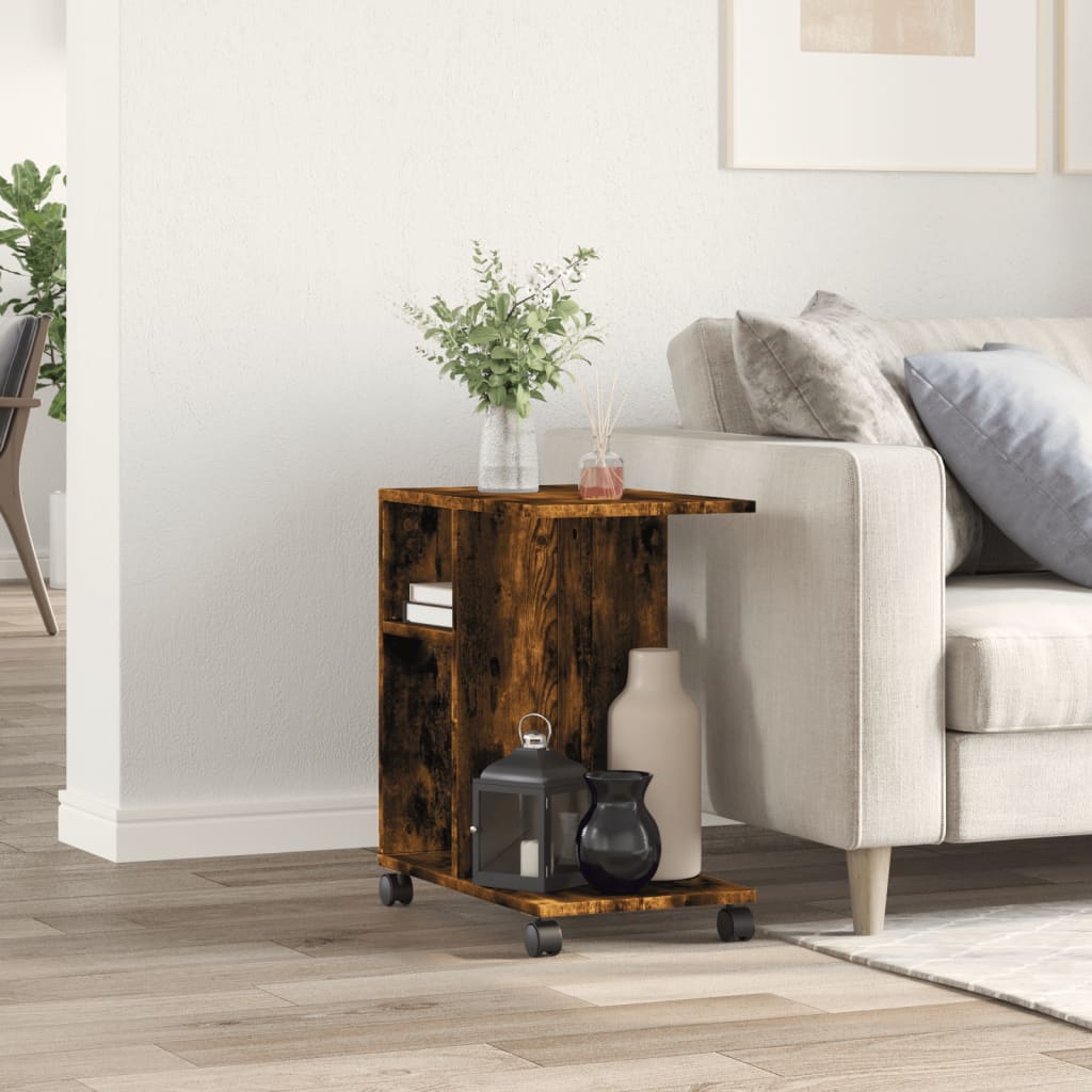 Tavolino con Ruote Rovere Fumo 50x30x55 cm in Legno Multistrato - homemem39