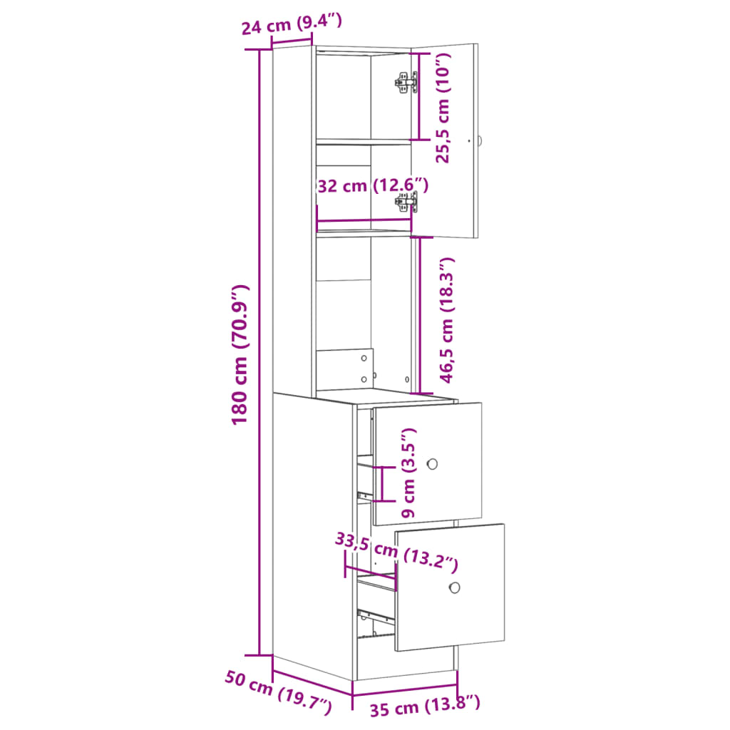 Mobile da Cucina Rovere Fumo 35x50x180 cm Legno Multistrato | homemem39