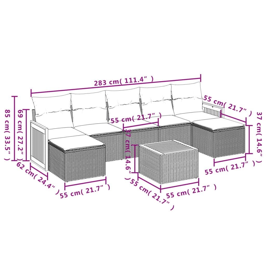 Set Divano da Giardino 8 pz con Cuscini Grigio in Polyrattan | homemem39