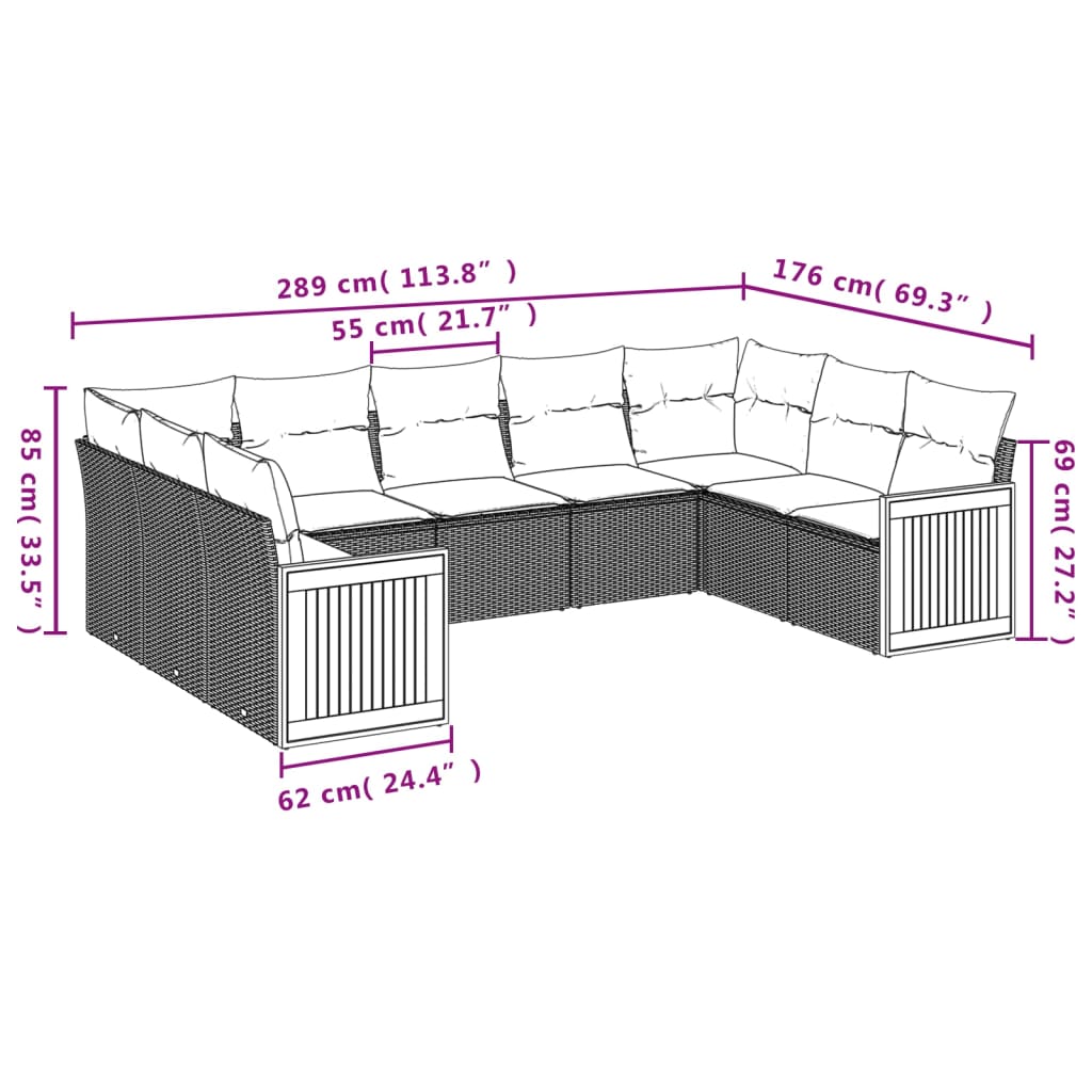 Set Divano da Giardino 9 pz con Cuscini Beige in Polyrattan | homemem39