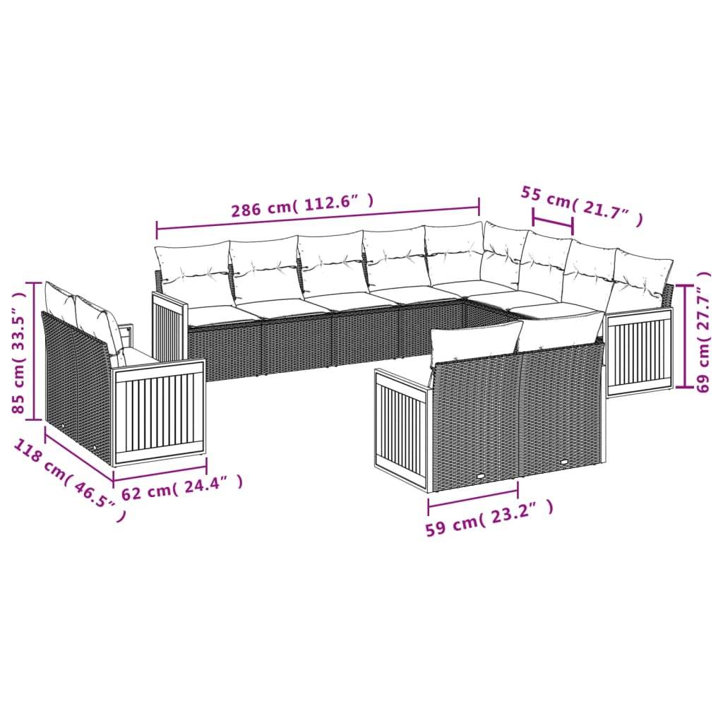 Set Divani da Giardino 12 pz con Cuscini Nero in Polyrattan | homemem39