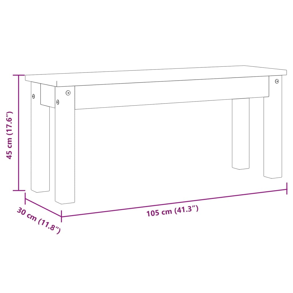 Panca da Pranzo PANAMA 105x30x45 cm in Legno Massello di Pino | homemem39