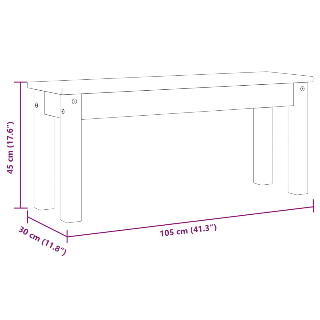 Panca da Pranzo PANAMA Bianca 105x30x45 cm Legno Massello Pino | homemem39