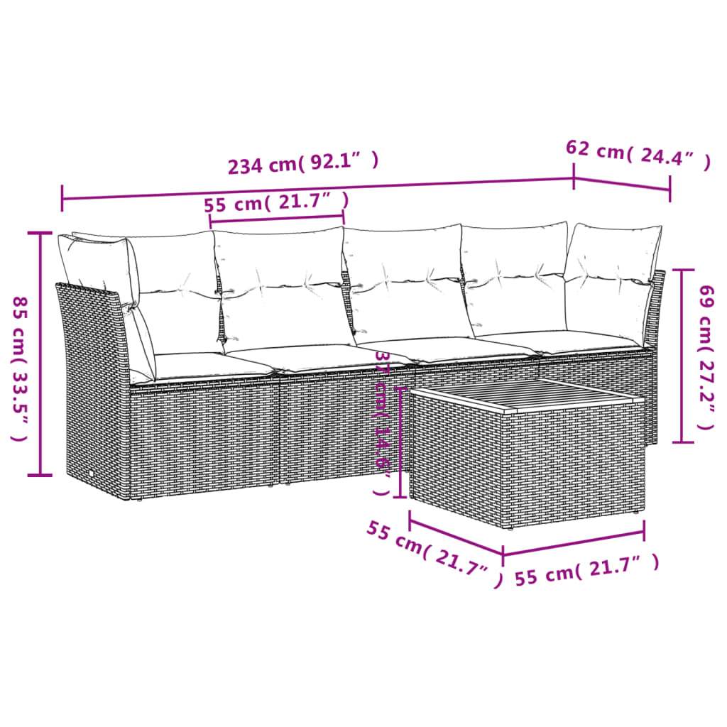 Set Divano da Giardino 5 pz con Cuscini Beige in Polyrattan - homemem39