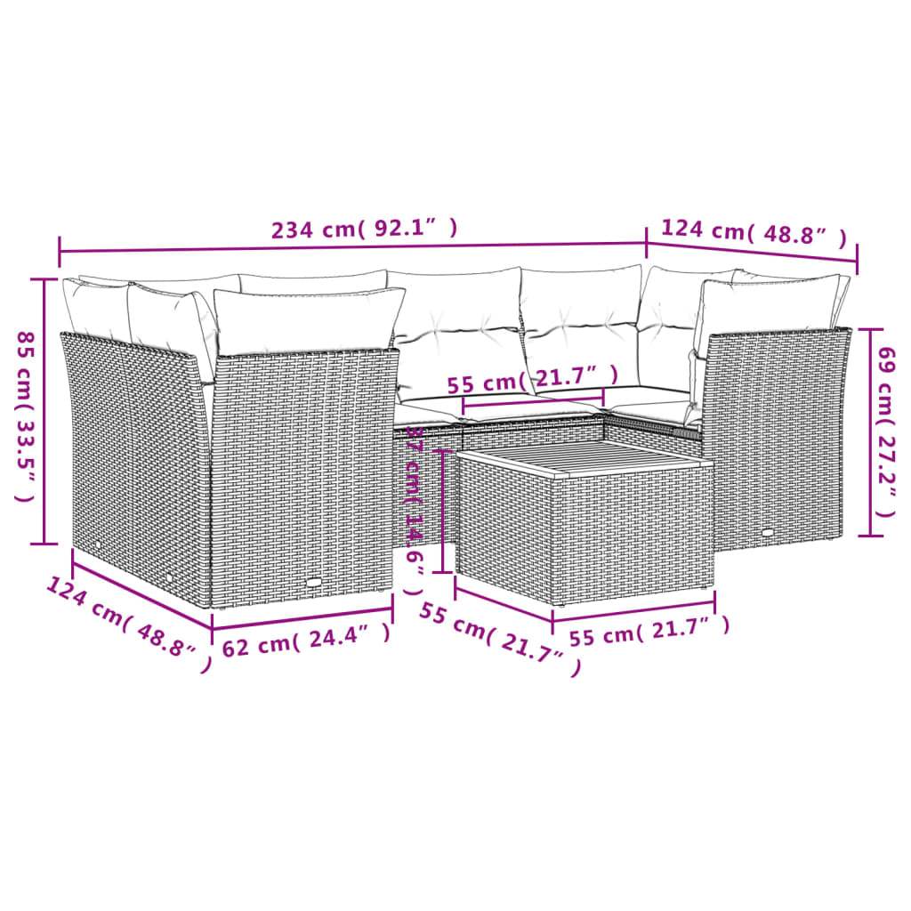 Set Divani da Giardino con Cuscini 7pz Nero Polyrattan | homemem39