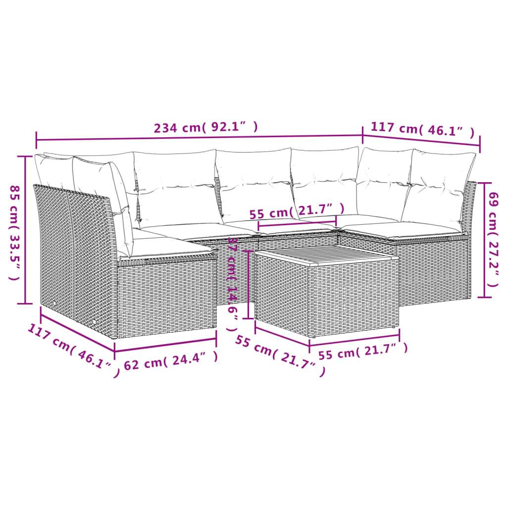 Set Divani da Giardino 7 pz con Cuscini Grigio in Polyrattan - homemem39