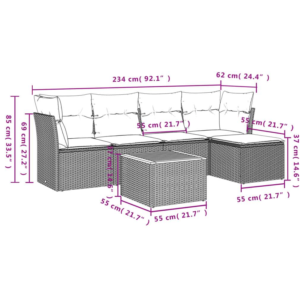 Set Divano da Giardino 6 pz con Cuscini Nero in Polyrattan | homemem39