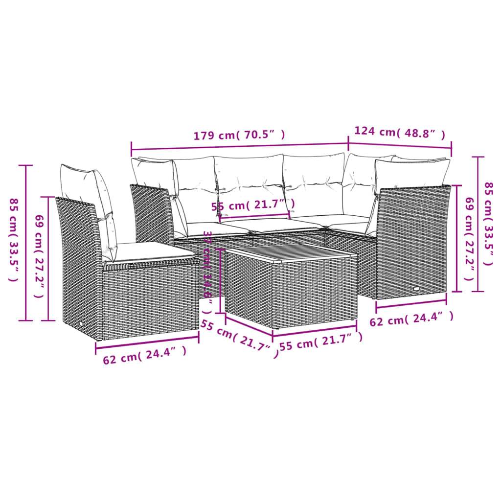 Set Divano da Giardino 6 pz con Cuscini Nero in Polyrattan | homemem39