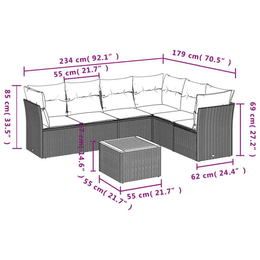 Set Divani da Giardino con Cuscini 7pz Nero Polyrattan | homemem39