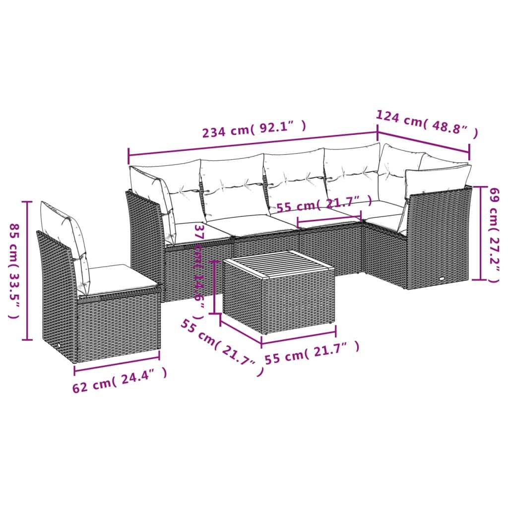 Set Divani da Giardino con Cuscini 7pz Nero Polyrattan | homemem39