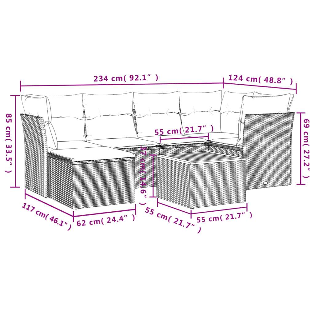 Set Divani da Giardino con Cuscini 7pz Nero Polyrattan - homemem39