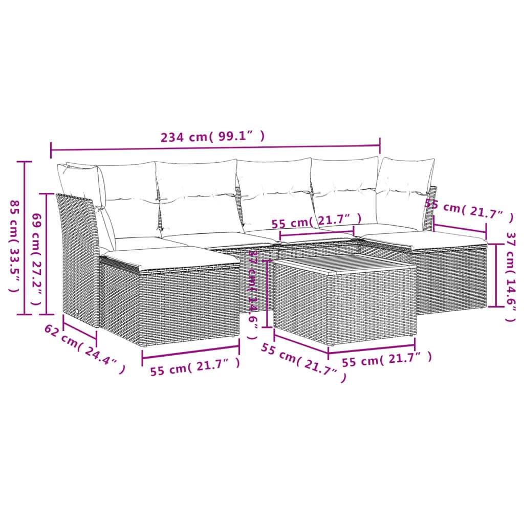 Set Divani da Giardino con Cuscini 7pz Nero Polyrattan | homemem39