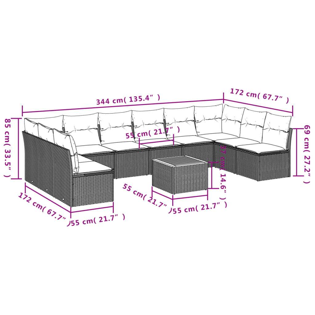 Set Divani da Giardino 11 pz con Cuscini in Polyrattan Nero | homemem39