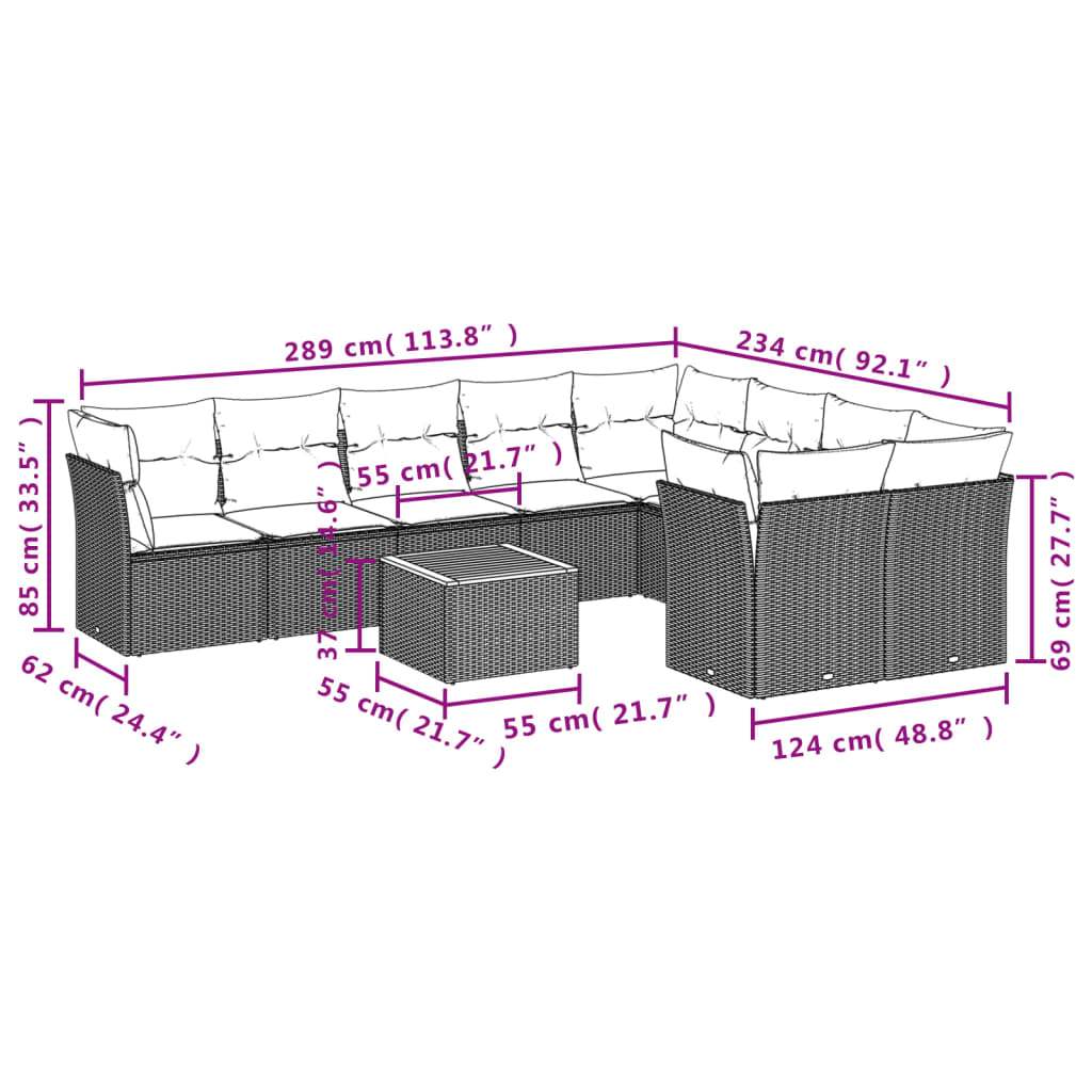 Set Divani da Giardino 10pz con Cuscini in Polyrattan Nero | homemem39