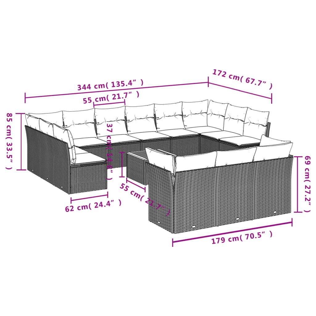 Set Divani da Giardino 14pz con Cuscini in Polyrattan Nero | homemem39