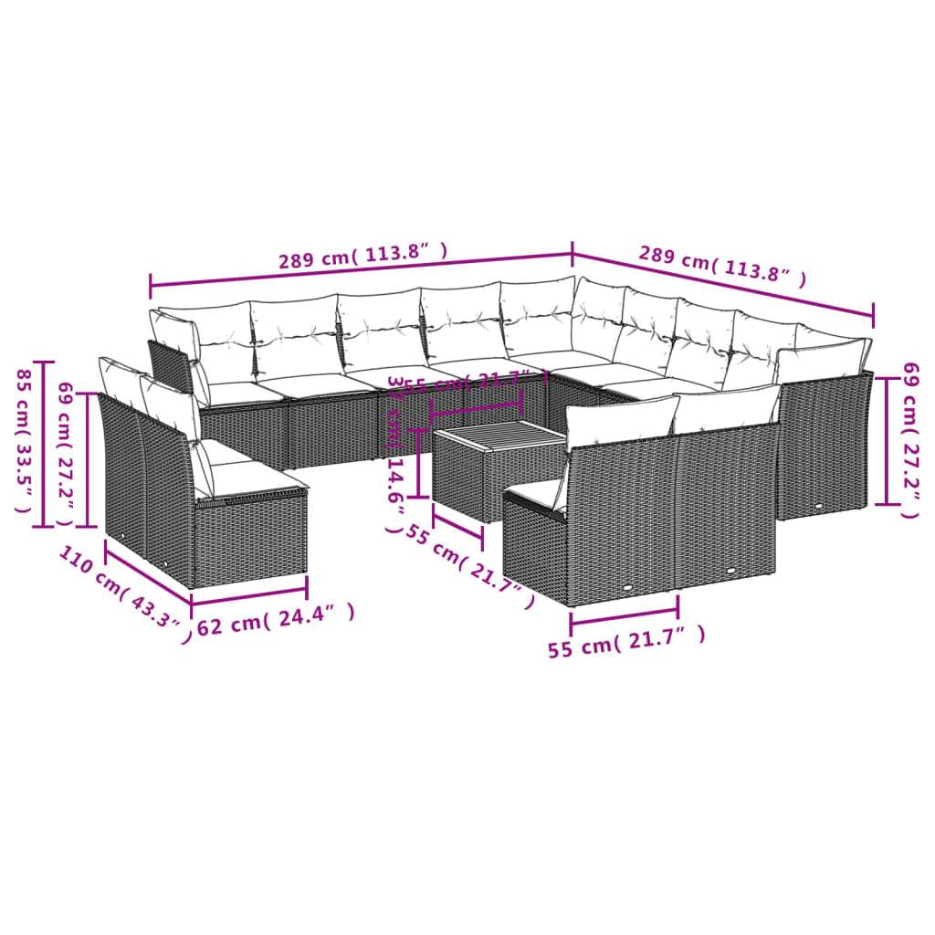 Set Divani da Giardino 14pz con Cuscini in Polyrattan Nero | homemem39