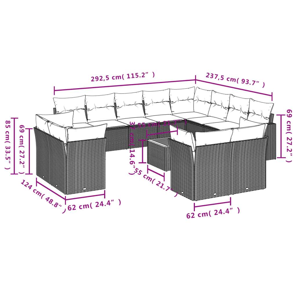 Set Divani da Giardino 13pz con Cuscini Nero in Polyrattan | homemem39