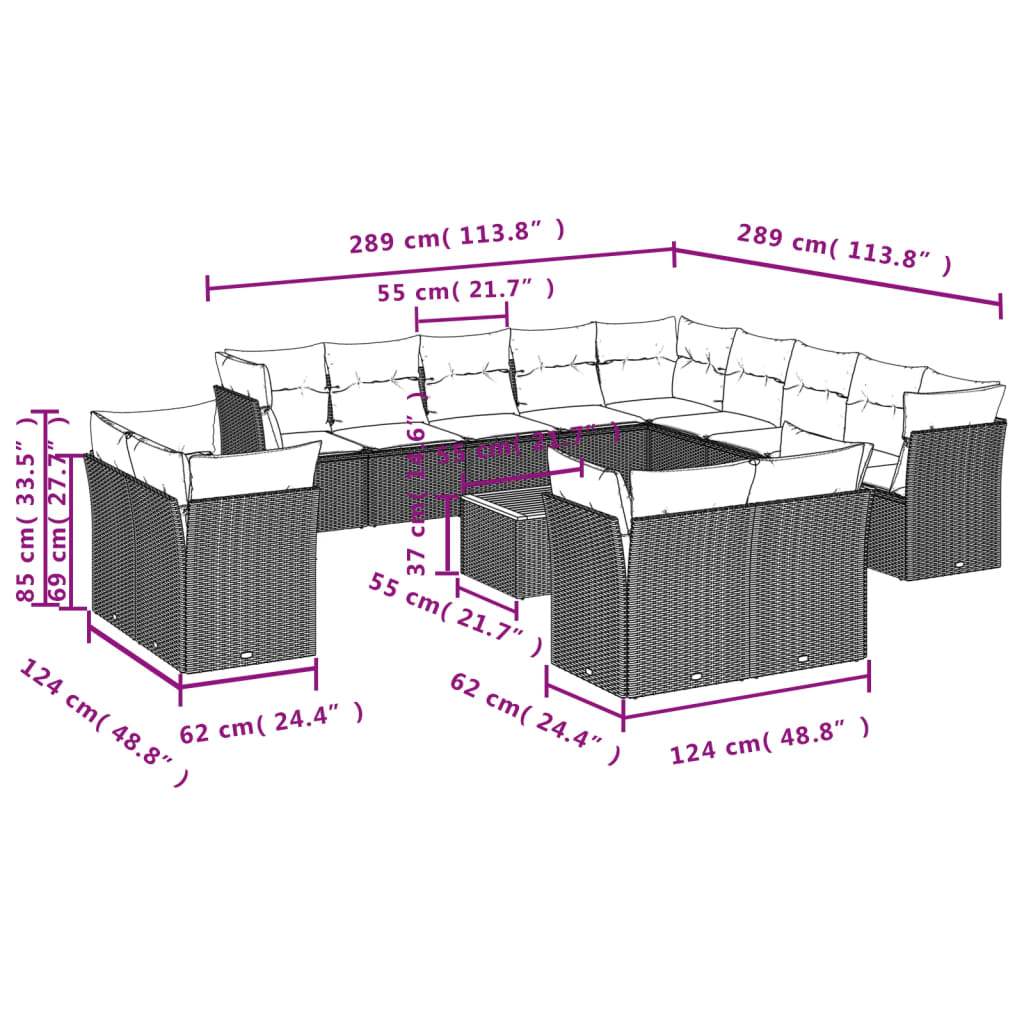 Set Divani da Giardino 14pz con Cuscini in Polyrattan Nero | homemem39