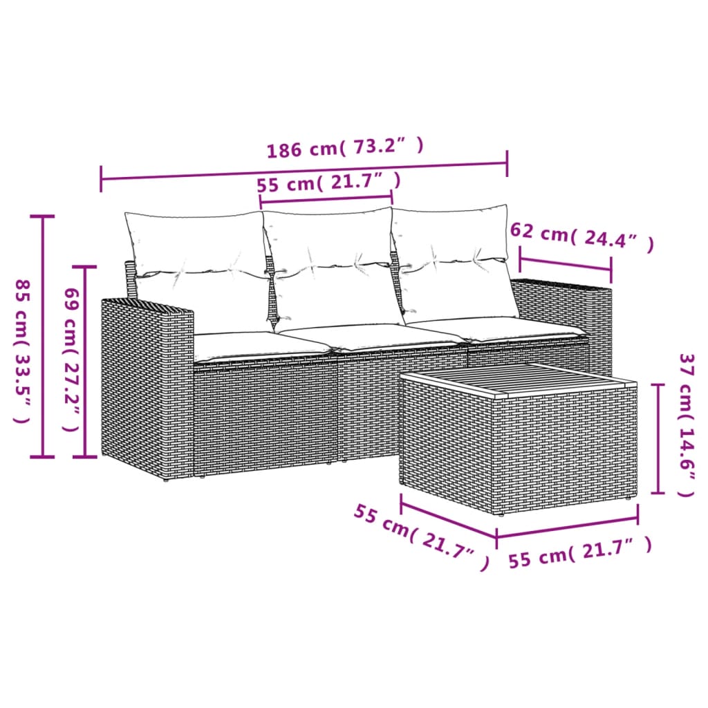 Set Divani da Giardino 4 pz con Cuscini Nero in Polyrattan | homemem39