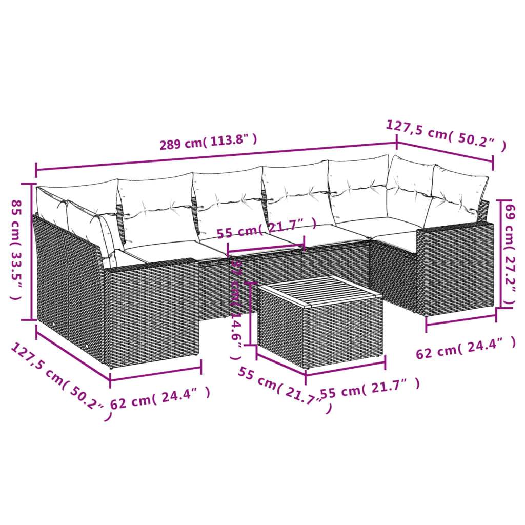Set Divani da Giardino con Cuscini 8 pz Nero in Polyrattan | homemem39