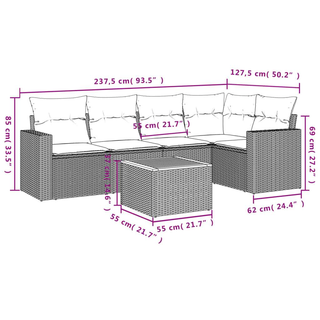 Set Divano da Giardino 6 pz con Cuscini Nero in Polyrattan | homemem39