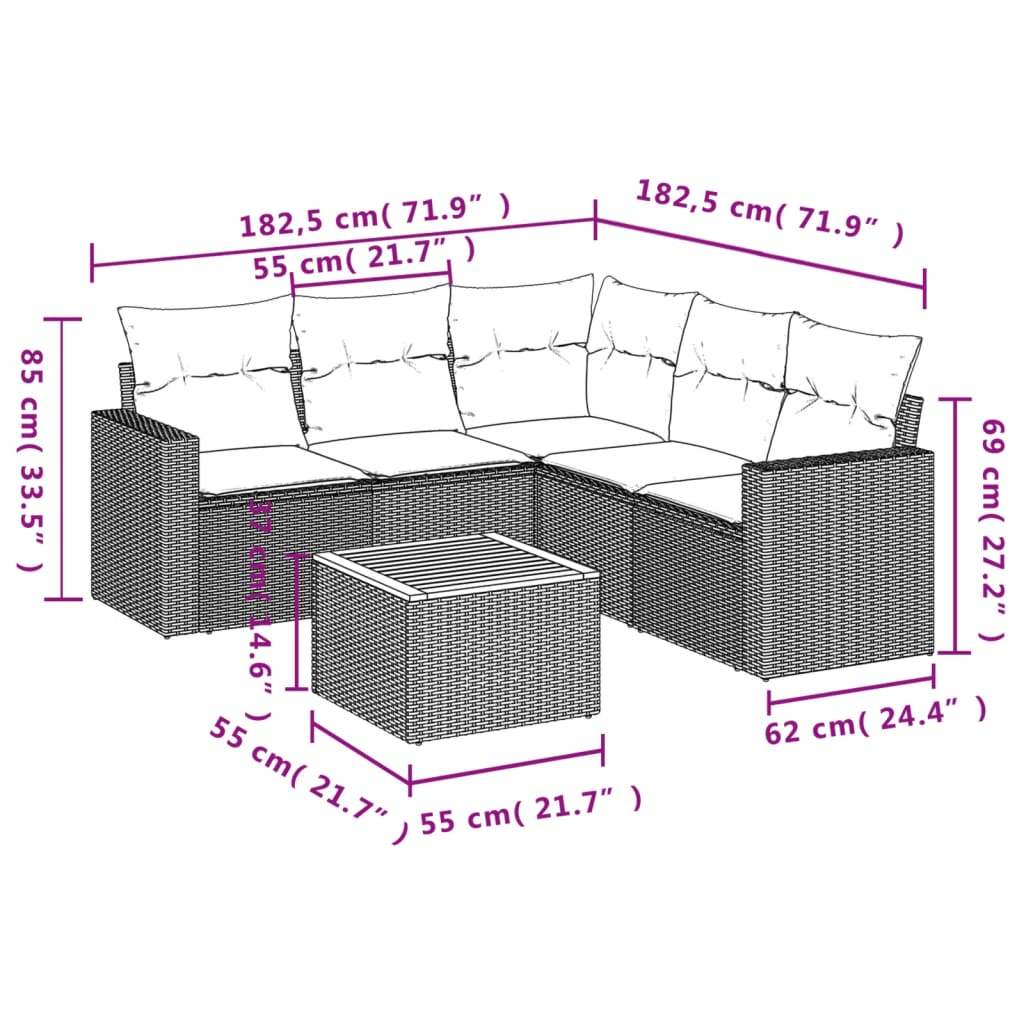 Set Divano da Giardino 6 pz con Cuscini Nero in Polyrattan | homemem39