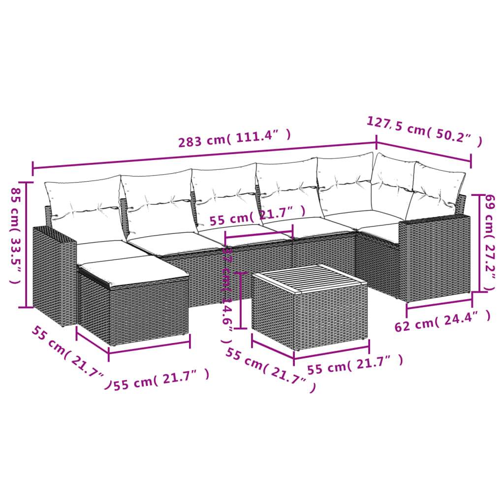 Set Divani da Giardino con Cuscini 8 pz Nero in Polyrattan | homemem39