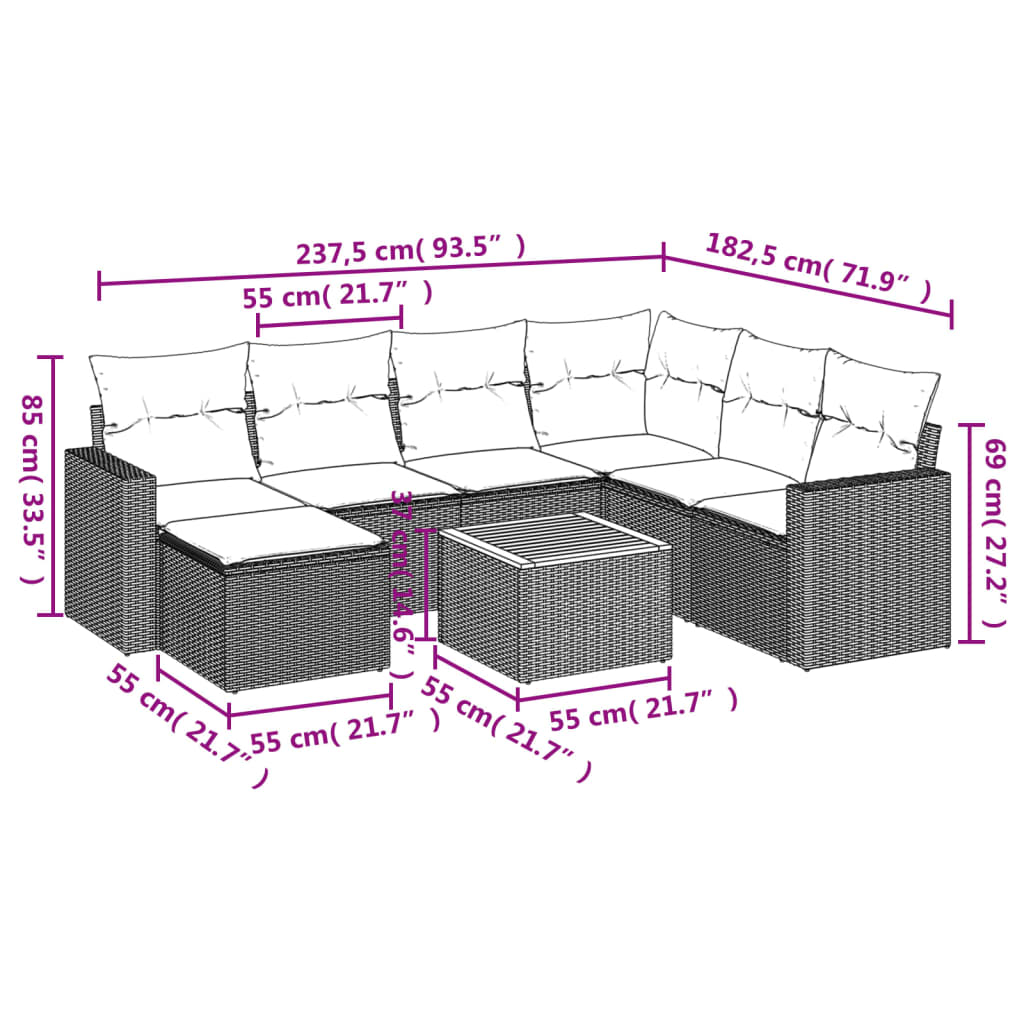 Set Divano da Giardino 8 pz con Cuscini Beige in Polyrattan | homemem39